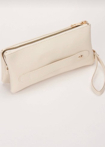 Bej Fermuarlı Kadın Clutch Çanta - Görsel 3