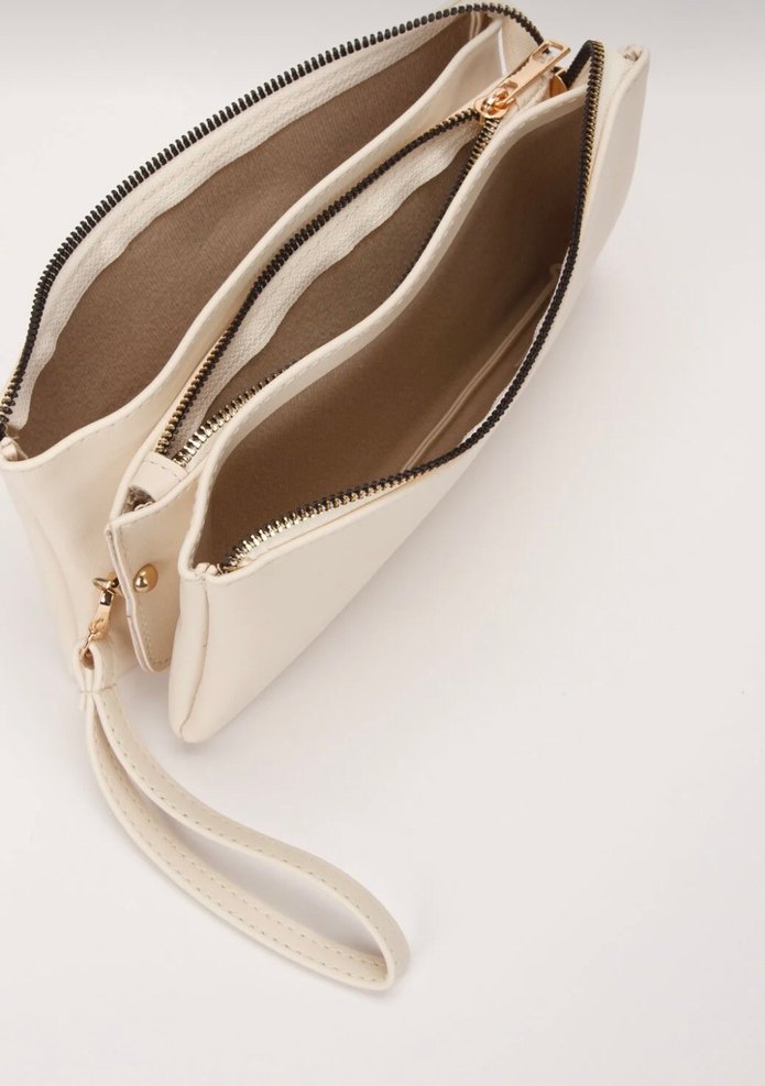 Bej Fermuarlı Kadın Clutch Çanta - Görsel 2