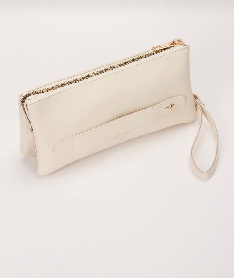 Bej Fermuarlı Kadın Clutch Çanta - Görsel 3