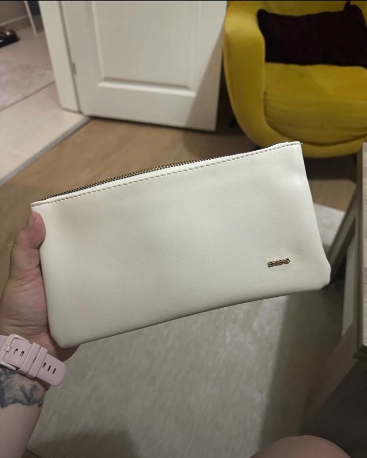 Bej Fermuarlı Kadın Clutch Çanta - Görsel 4
