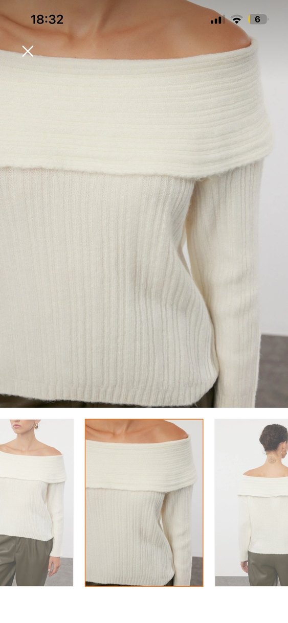 Bej Kayık Yaka Örgü Kadın Kazak - Görsel 3