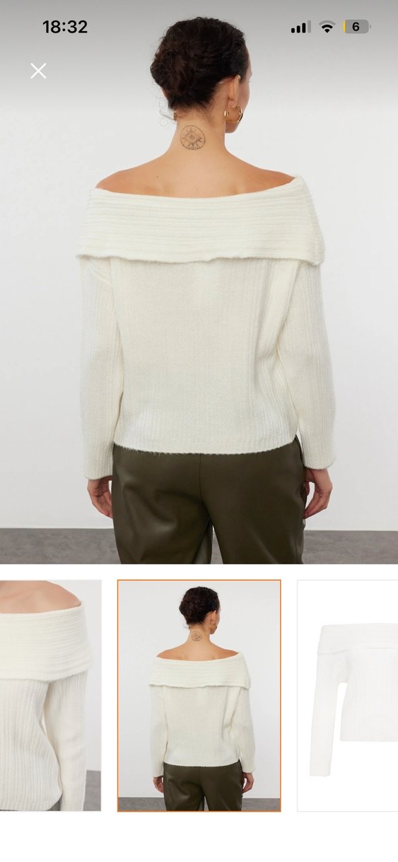 Bej Kayık Yaka Örgü Kadın Kazak - Görsel 4