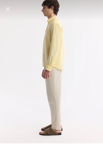 Sarı Butter Yellow Avva Keten Erkek Gömlek - Görsel 3
