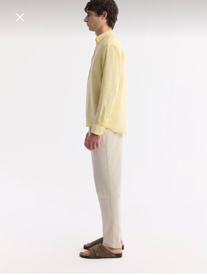 Sarı Butter Yellow Avva Keten Erkek Gömlek - Görsel 3