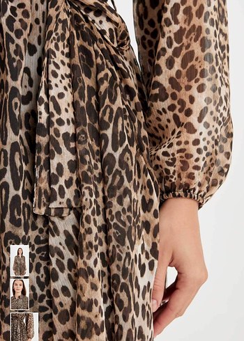 Leopar Desenli Kemerli Mini Elbise - Görsel 3