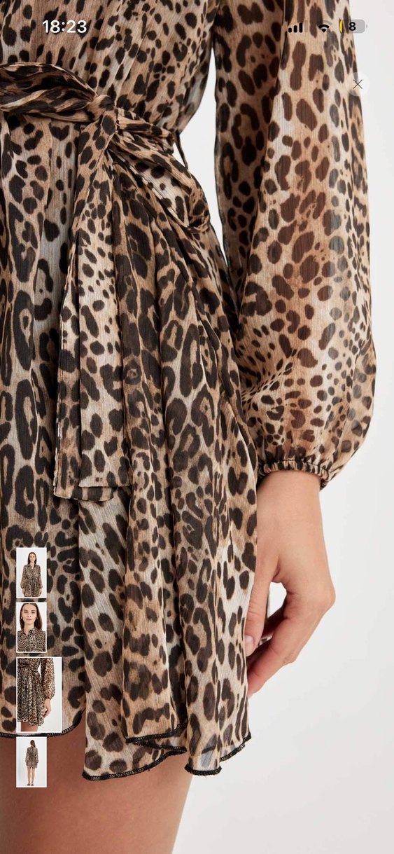 Leopar Desenli Kemerli Mini Elbise - Görsel 3