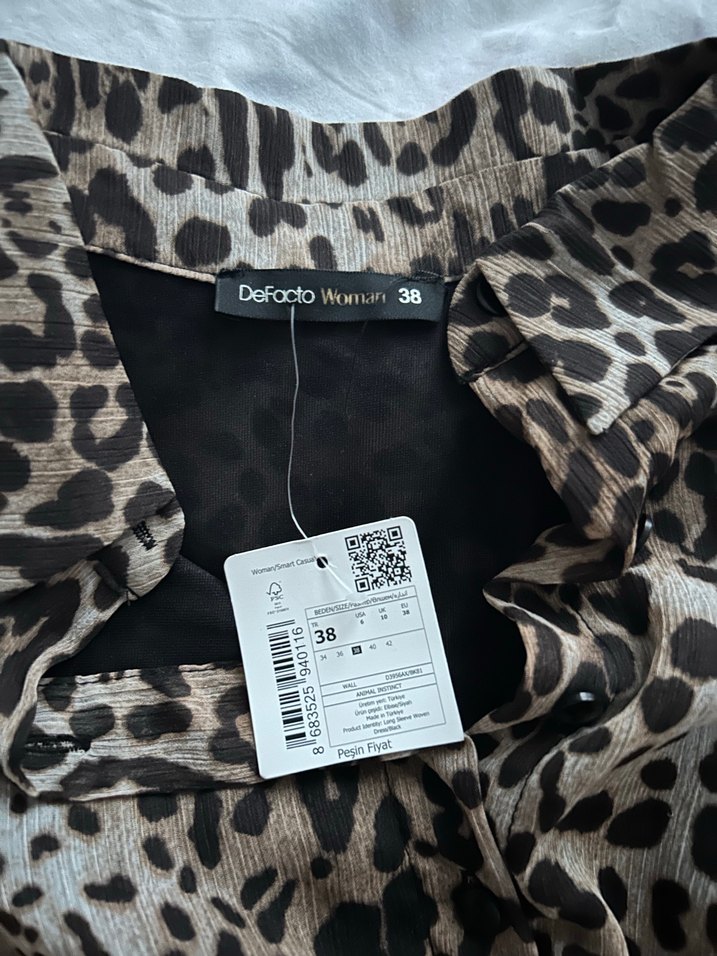 Leopar Desenli Kemerli Mini Elbise - Görsel 5