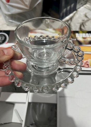 Boncuk Kulplu Cam Kahve Fincan Seti - Görsel 3