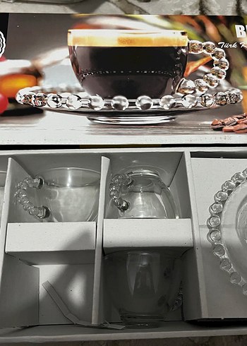 Boncuk Kulplu Cam Kahve Fincan Seti - Görsel 2