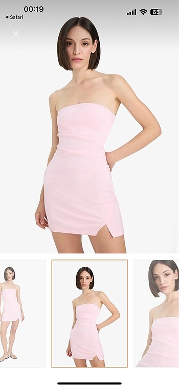 Defacto pembe straplez mini elbise