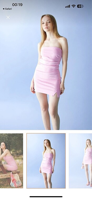pembe straplez mini elbise