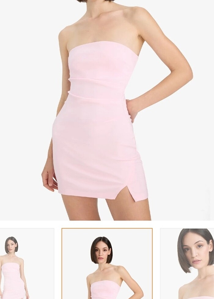 pembe straplez mini elbise - Görsel 3
