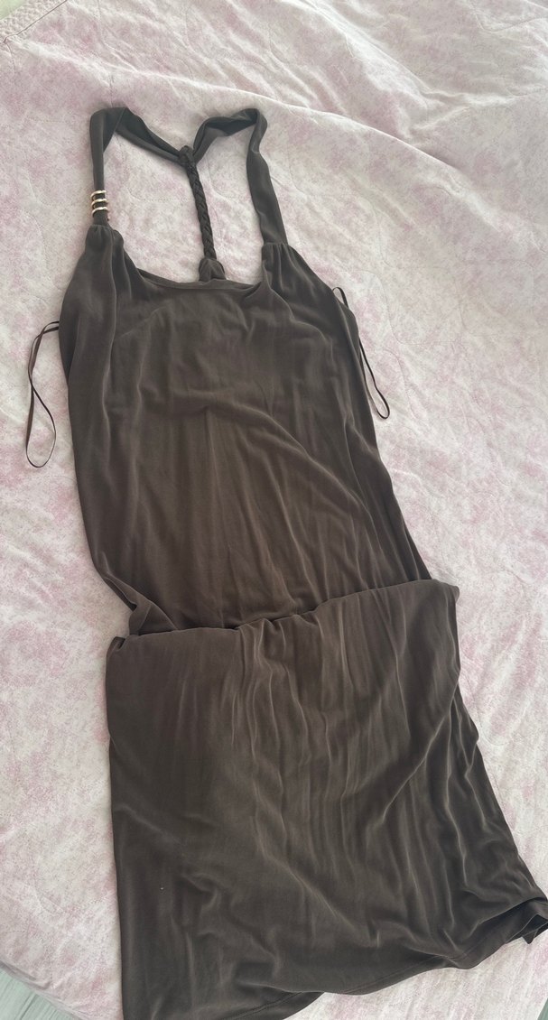 Uzun, Drapeli, Halter Yaka Kadın Elbise - Görsel 2