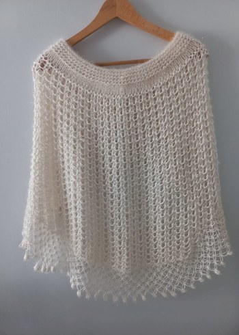 Beyaz Dantel Detaylı Örgü Panço - Görsel 2