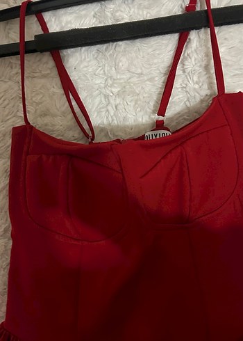 Kırmızı Drapeli Mini Abiye Elbise - Görsel 6