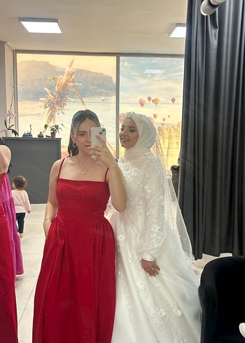 Kırmızı Drapeli Mini Abiye Elbise - Görsel 11