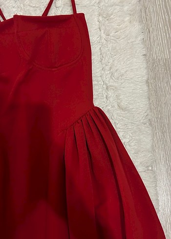 Kırmızı Drapeli Mini Abiye Elbise - Görsel 7