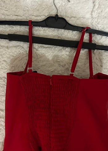 Kırmızı Drapeli Mini Abiye Elbise - Görsel 8