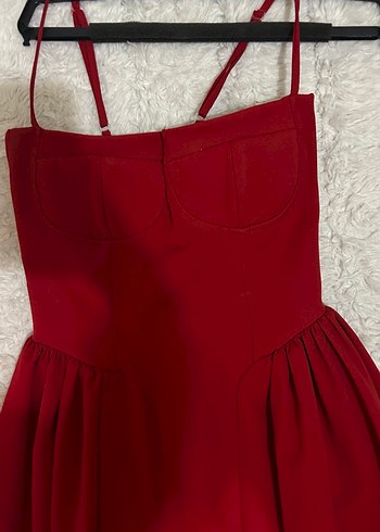 Kırmızı Drapeli Mini Abiye Elbise - Görsel 2