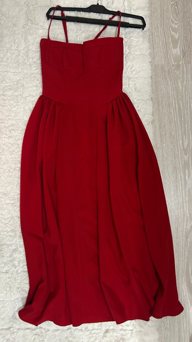 Kırmızı Drapeli Mini Abiye Elbise - Görsel 3