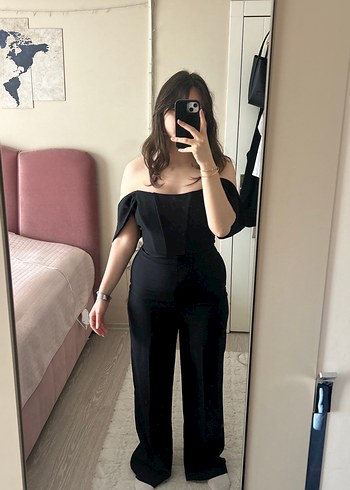 Siyah Straplez Midi Kadın Tulum - Görsel 6