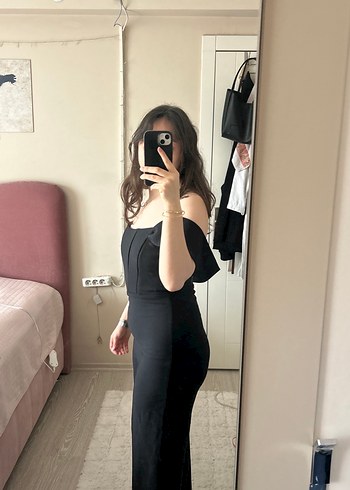 Siyah Straplez Midi Kadın Tulum - Görsel 3