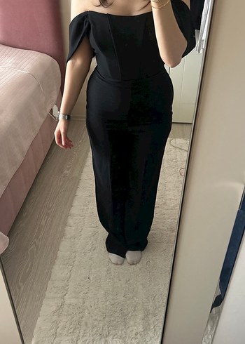 Siyah Straplez Midi Kadın Tulum - Görsel 5