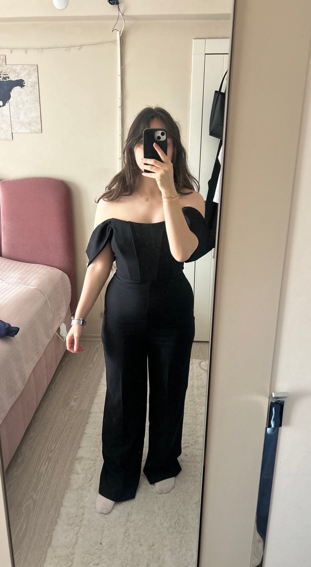 Siyah Straplez Midi Kadın Tulum - Görsel 2