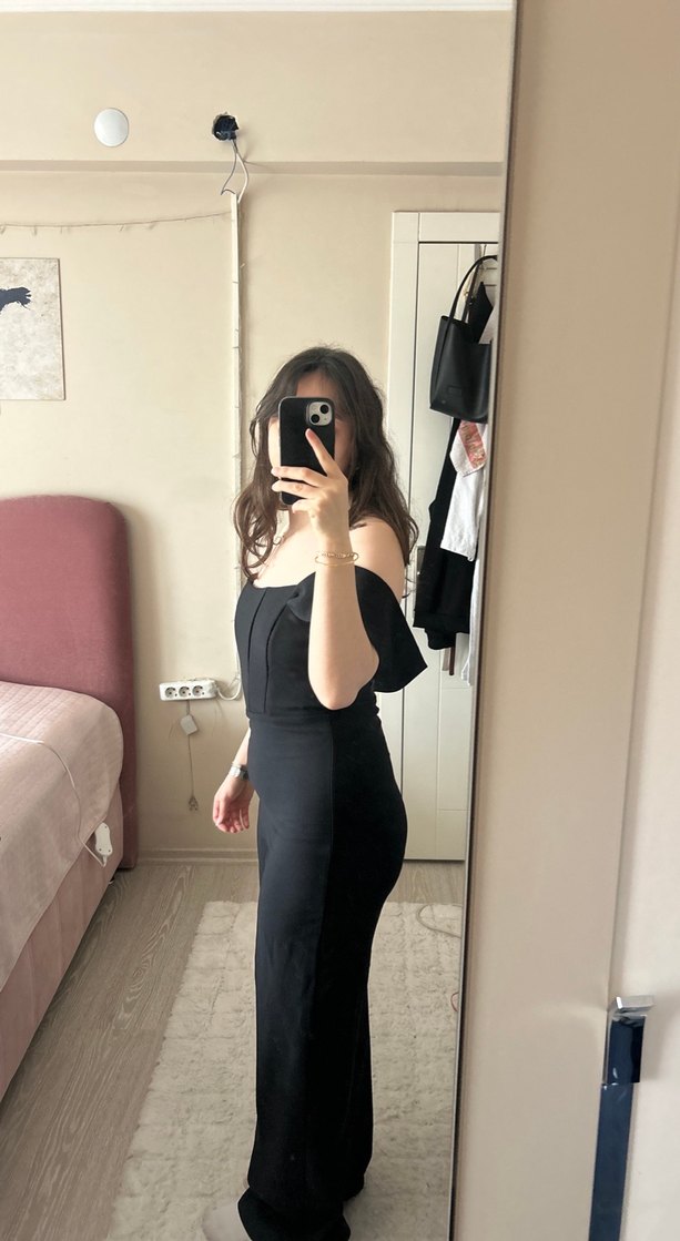 Siyah Straplez Midi Kadın Tulum - Görsel 3