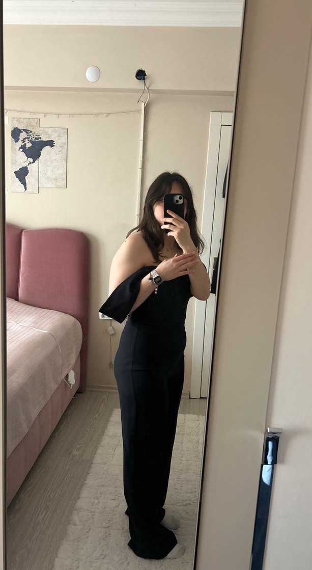 Siyah Straplez Midi Kadın Tulum - Görsel 4