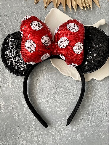 Payetli Minnie Mouse Kulak Peluş Taç
