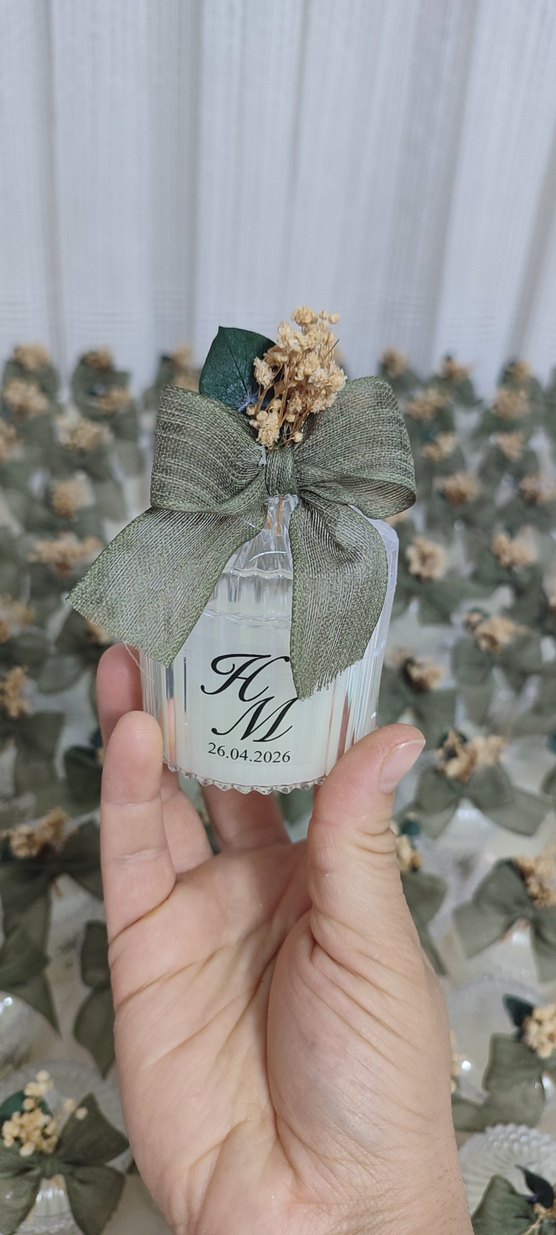 Gri Kurdeleli Vintage Düğün Şişesi - Görsel 2