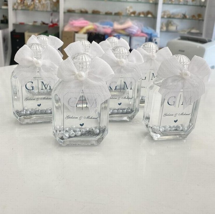 Beyaz Fiyonklu Şeffaf Hediyelik Şişe - Görsel 3