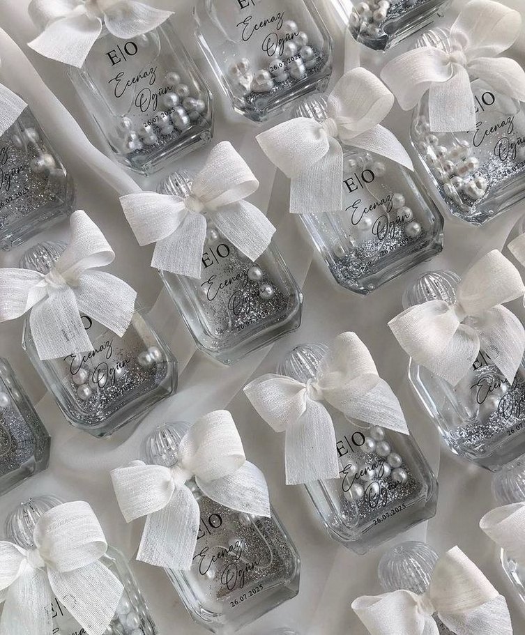 Beyaz Fiyonklu Şeffaf Hediyelik Şişe - Görsel 2