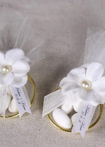 Beyaz Çiçekli Hediyelik Nikah Şekeri - Görsel 2
