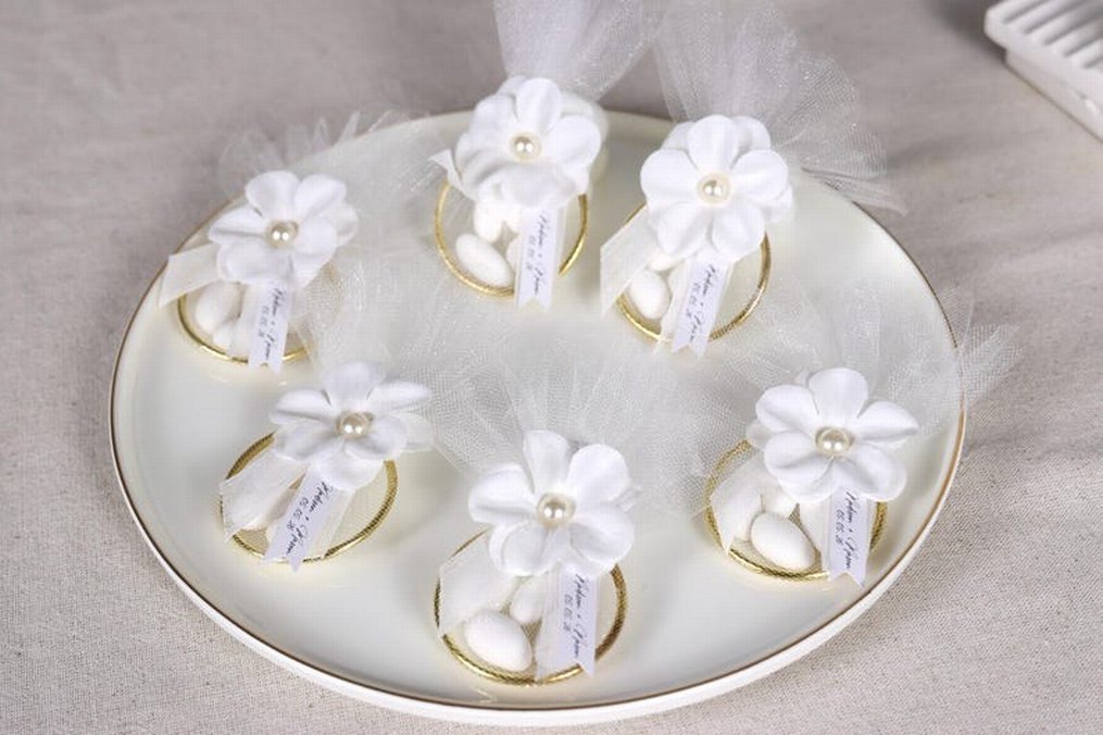 Beyaz Çiçekli Hediyelik Nikah Şekeri - Görsel 3