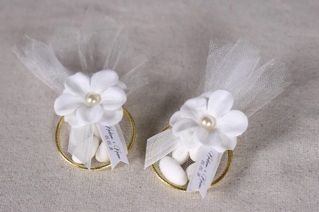 Beyaz Çiçekli Hediyelik Nikah Şekeri - Görsel 2