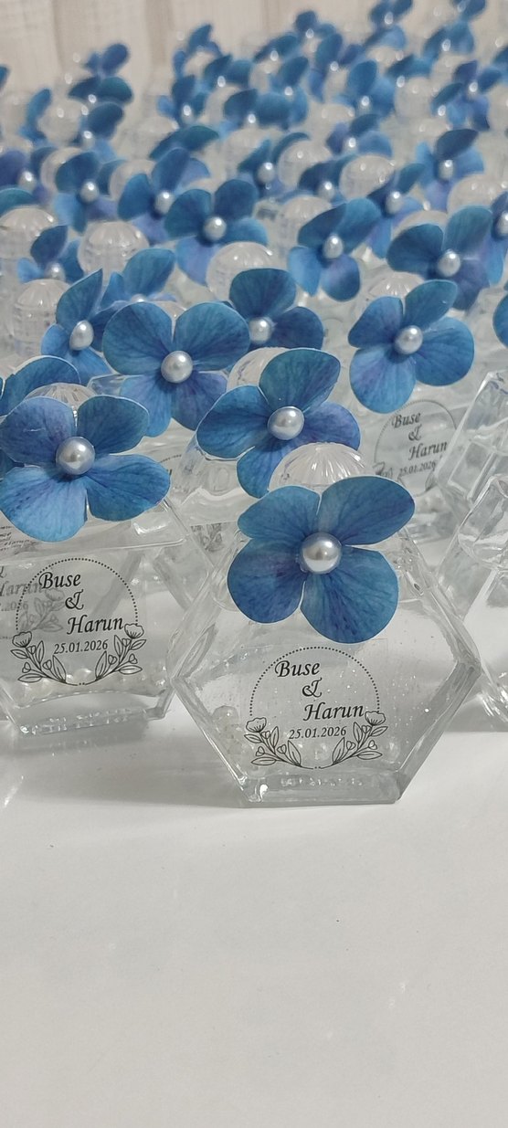 Mavi Çiçekli Kişiye Özel Hediye Şişesi - Görsel 4