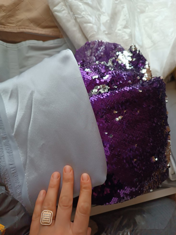 Mor Parlak Pul Detaylı fistan elbise kumaşı - Görsel 4