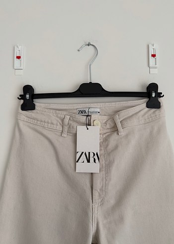 Zara Flare Paça Bej Jean L Beden - Görsel 3