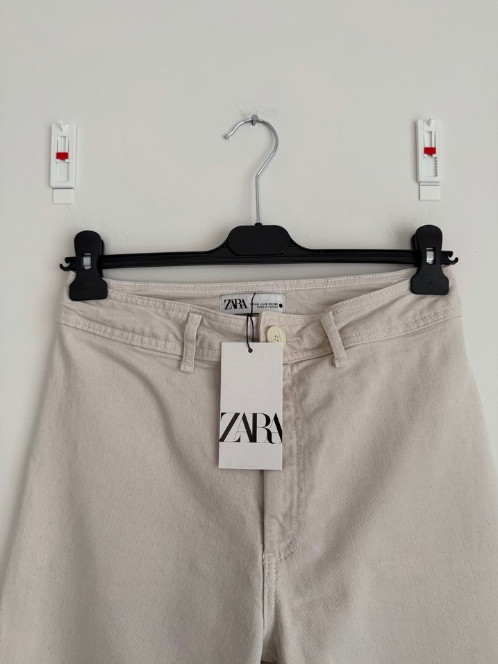 Zara Flare Paça Bej Jean L Beden - Görsel 3