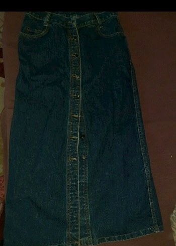 Düğmeli Lacivert Uzun Denim Etek