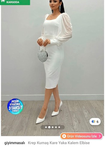 Beyaz Uzun Kollu Midi Kalem nikah Elbise