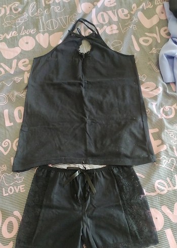 Siyah Kolsuz Mini Gotik Pijama Takımı