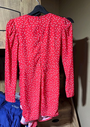 Kırmızı Puantiyeli Mini Kadın Elbise - Görsel 2