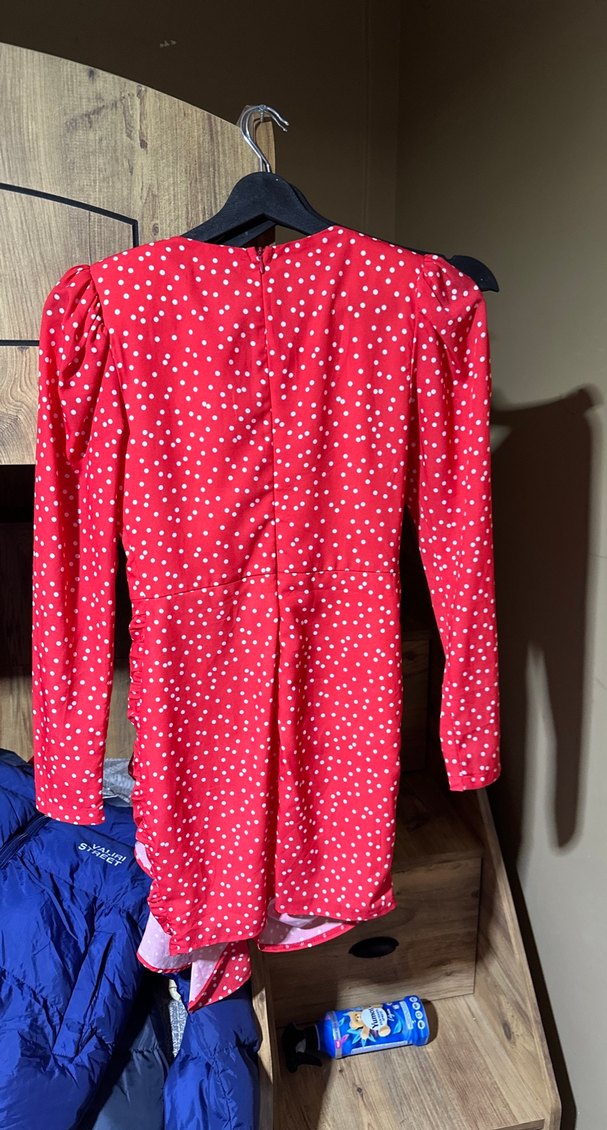 Kırmızı Puantiyeli Mini Kadın Elbise - Görsel 2