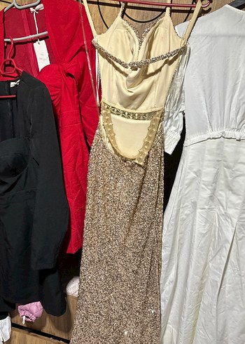 Altın Pul payet  Uzun Abiye - Görsel 2