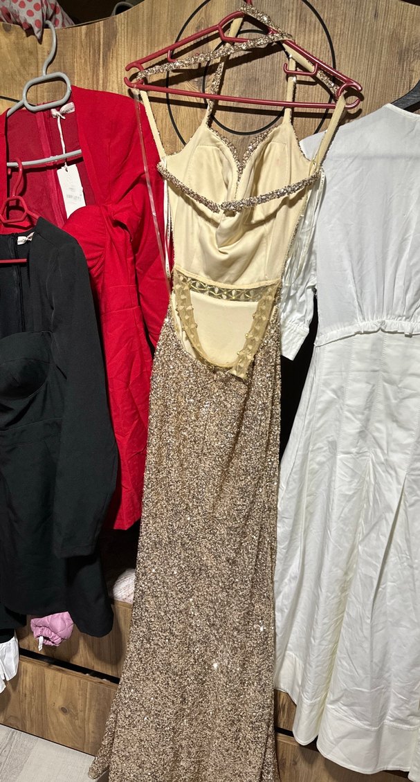 Altın Pul payet  Uzun Abiye - Görsel 2