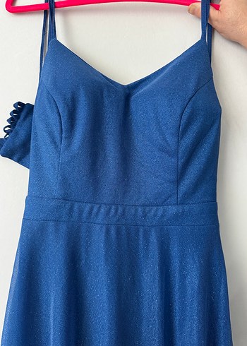 Mavi Uzun Askılı Drapeli Kadın Elbise - Görsel 3