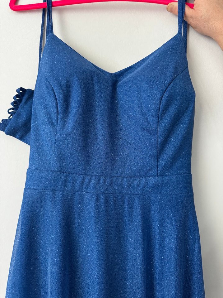 Mavi Uzun Askılı Drapeli Kadın Elbise - Görsel 3